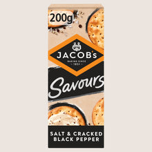 Jacob's Savours Bakes Salt & Cracked Black Pepper Crackers Free From Artificial Additives 200g