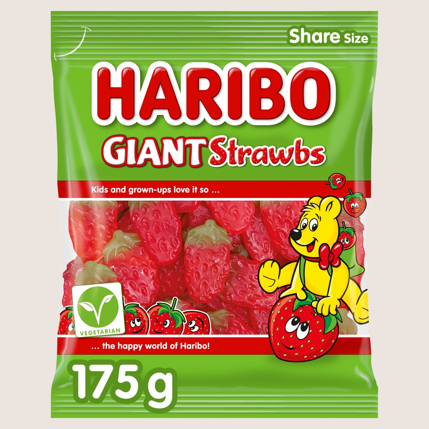 Haribo Giant Strawbs Strawberry Flavour Chewy Jelly Sweets Sharing Bag 175g