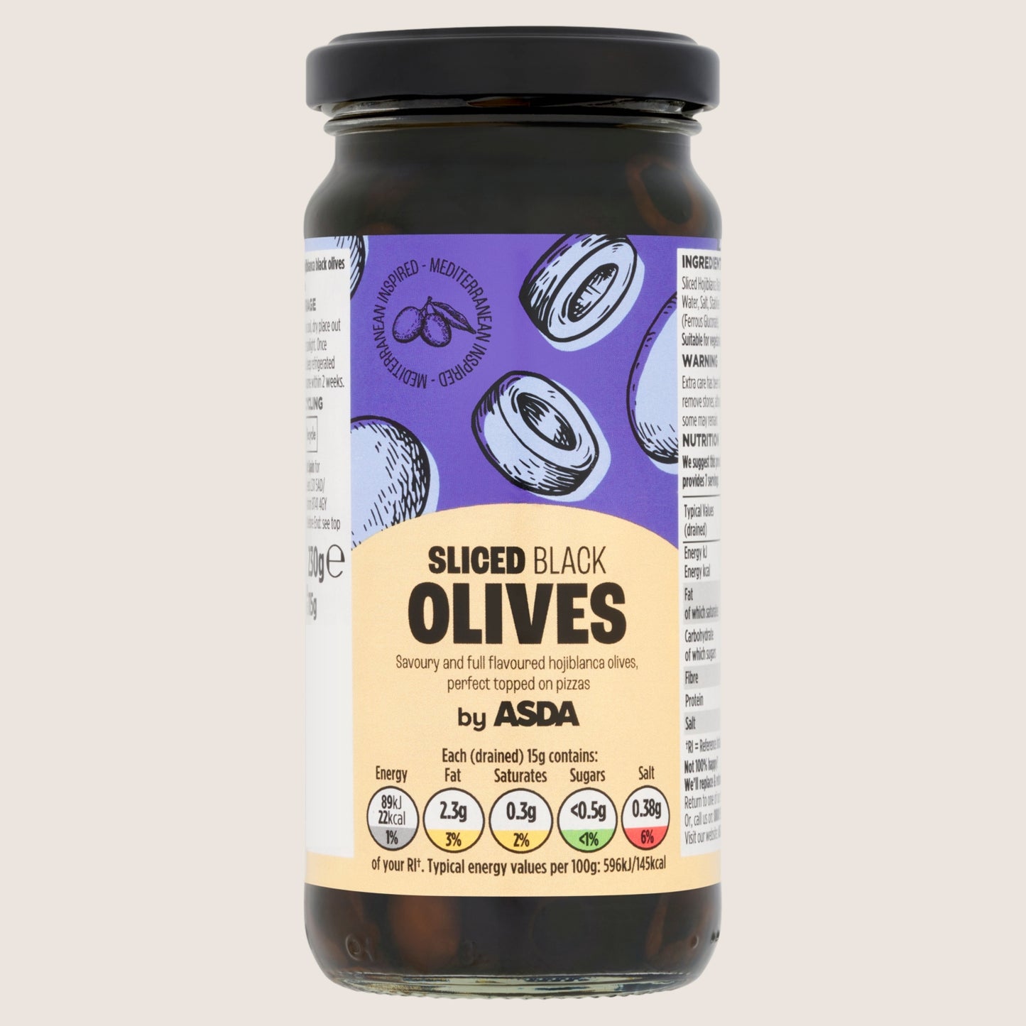 ASDA Sliced Black Olives No Artificial Additives 230g