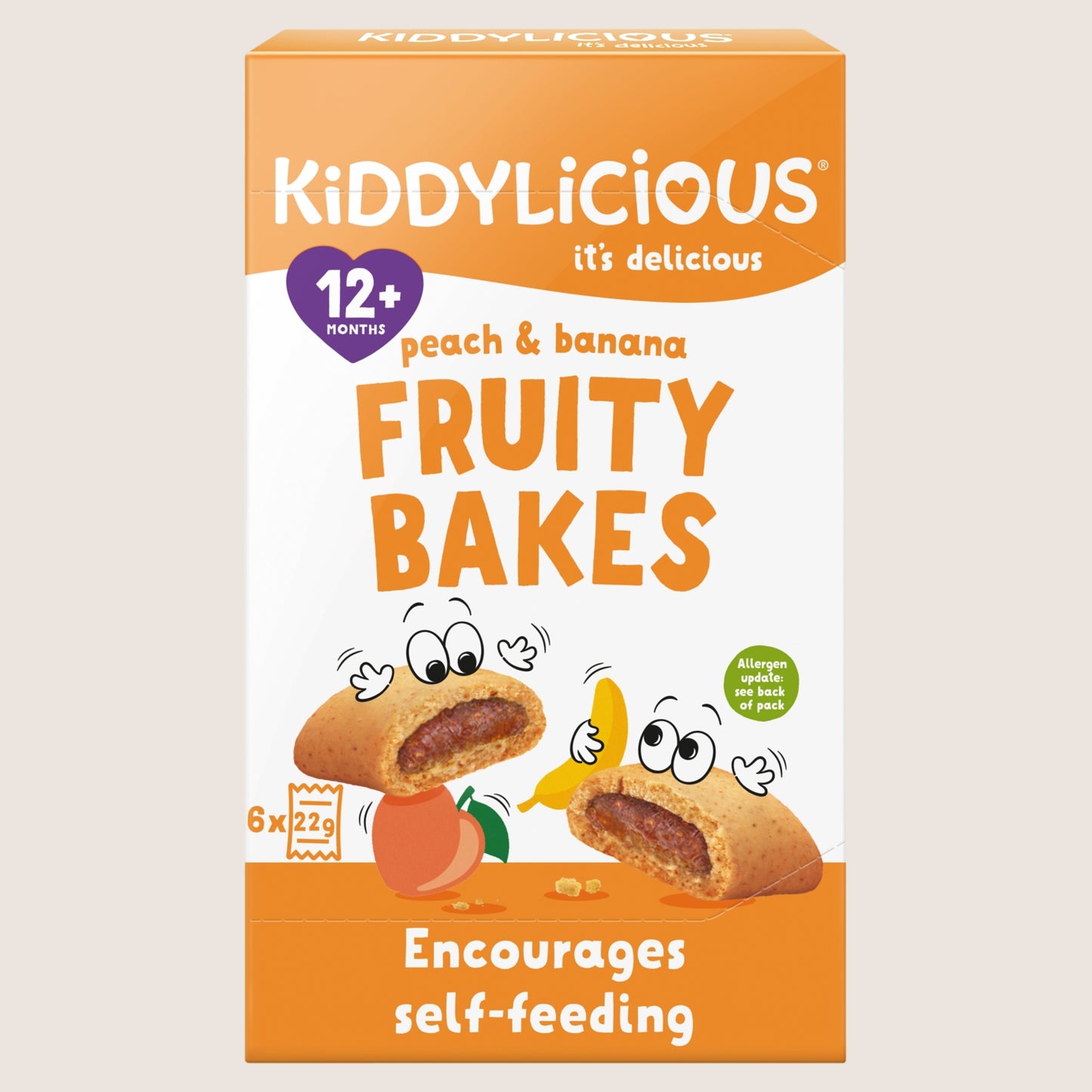 Kiddylicious Peach & Banana Fruity Bakes 12+ Months Gentle Formula 6 x 22g