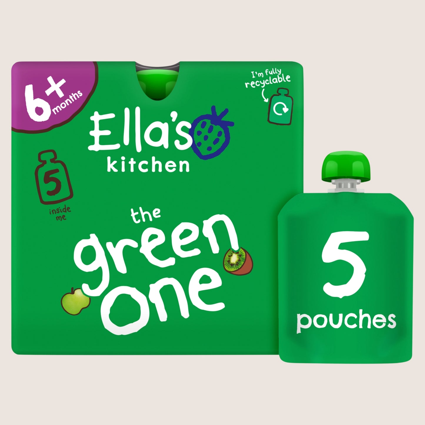 Ella's Kitchen the Green One Squished Smoothie Fruits Gentle Formula 5 x 90g