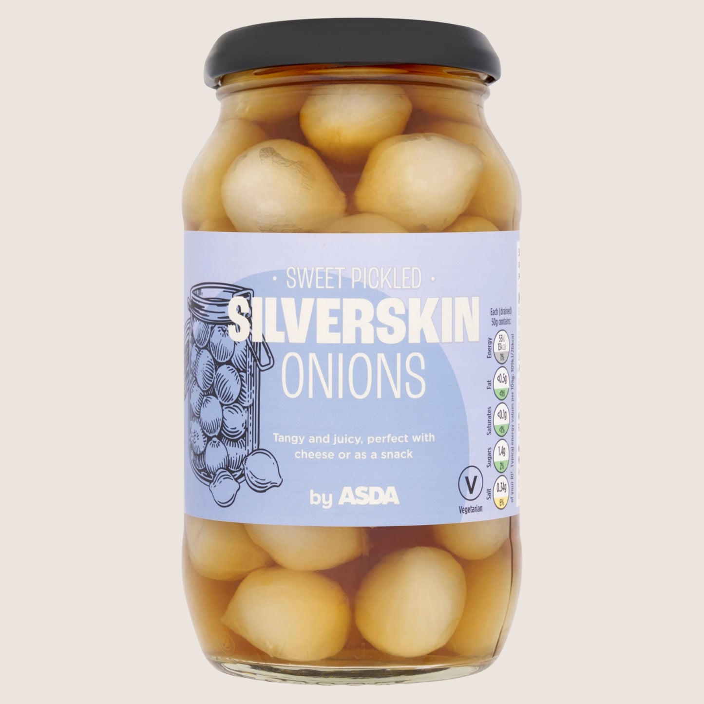 ASDA Sweet Pickled Silverskin Onions No Artificial Additives 440g