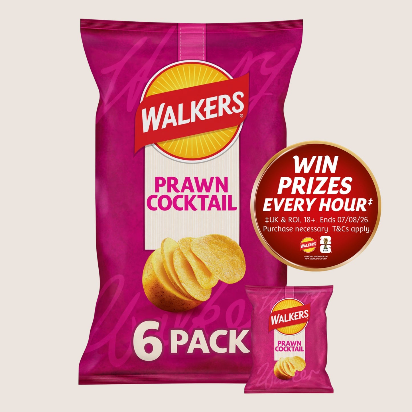 Walkers Prawn Cocktail Crisps No Artificial Additives 6 x 25g