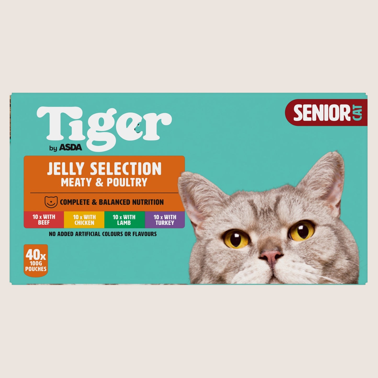 Tiger by ASDA Tiger Meaty & Poultry Selection in Jelly 8+ Years Complete Nutrition 40 x 100g