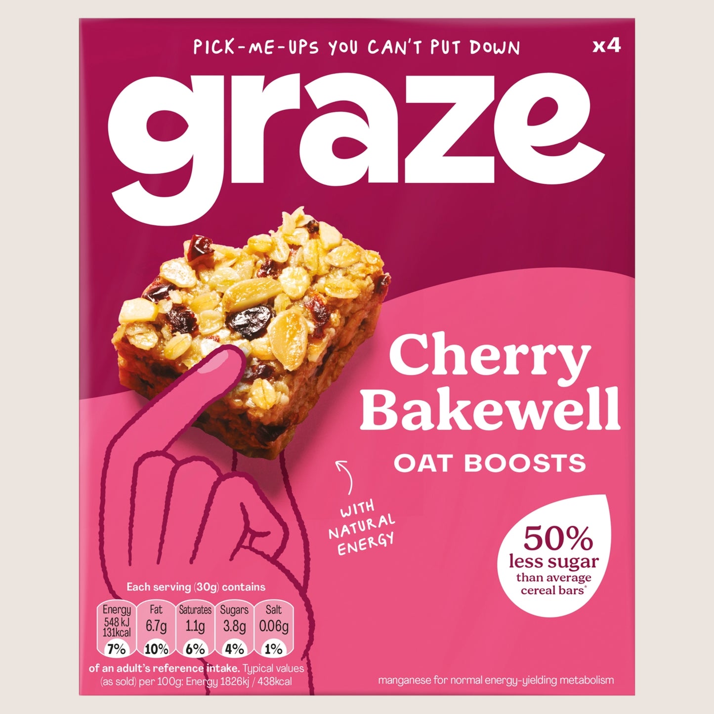 Graze Fibre Oat Boosts Cherry Bakewell  Vitamin Fortified 4 x 30g