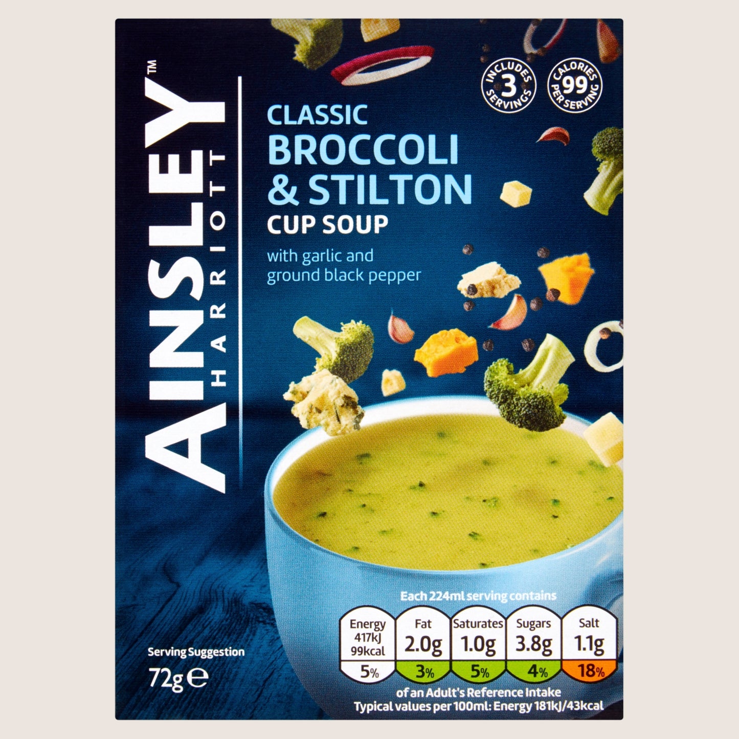 Ainsley Harriott Ainsley Classic Broccoli & Stilton Cup Soup No Artificial Additives 72g