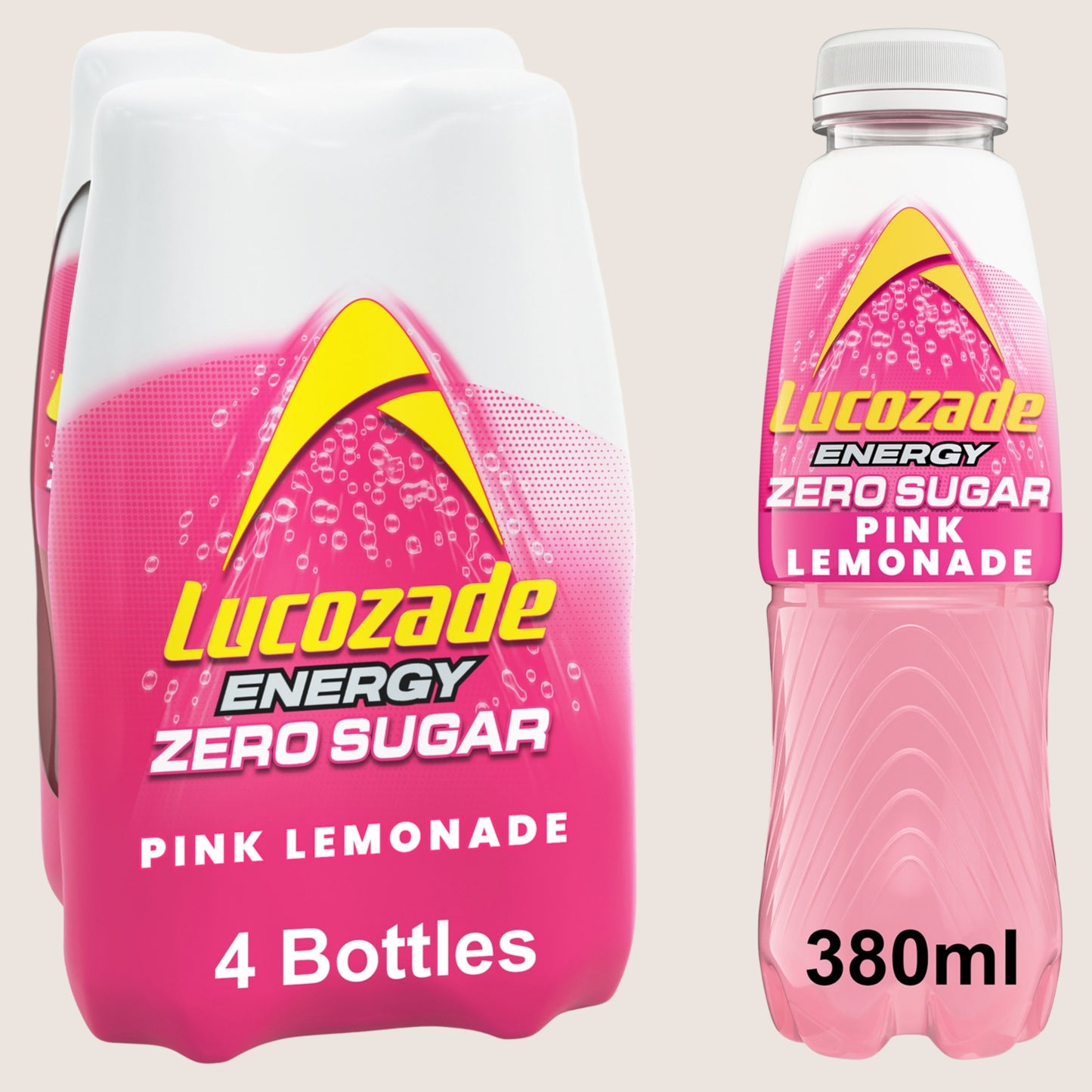 Lucozade Energy Zero Sugar Drink Pink Lemonade 4x380ml