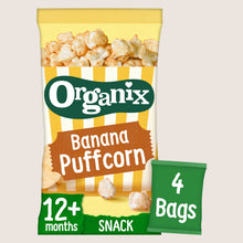 Organix Banana Puffcorn Baby Snacks Popcorn Puffs Multipack 12 months+ No Artificial Additives 4x10g