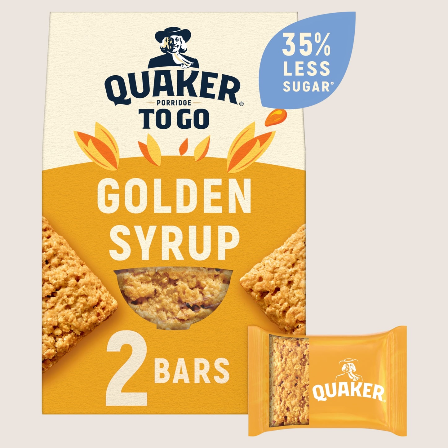 Quaker Porridge To Go Golden Syrup Breakfast Bars Wholegrain 2x55g
