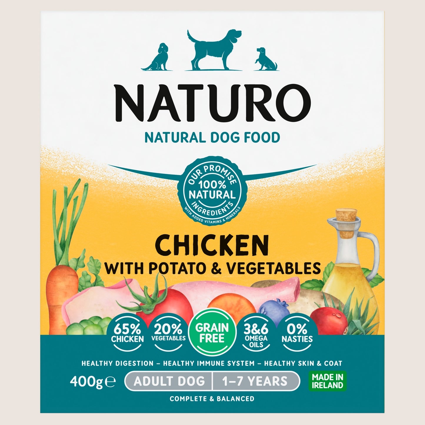 Naturo Natural Pet Food Chicken with Potato and Vegetables Adult Dog 1 - 7 Years Grain Free 400g