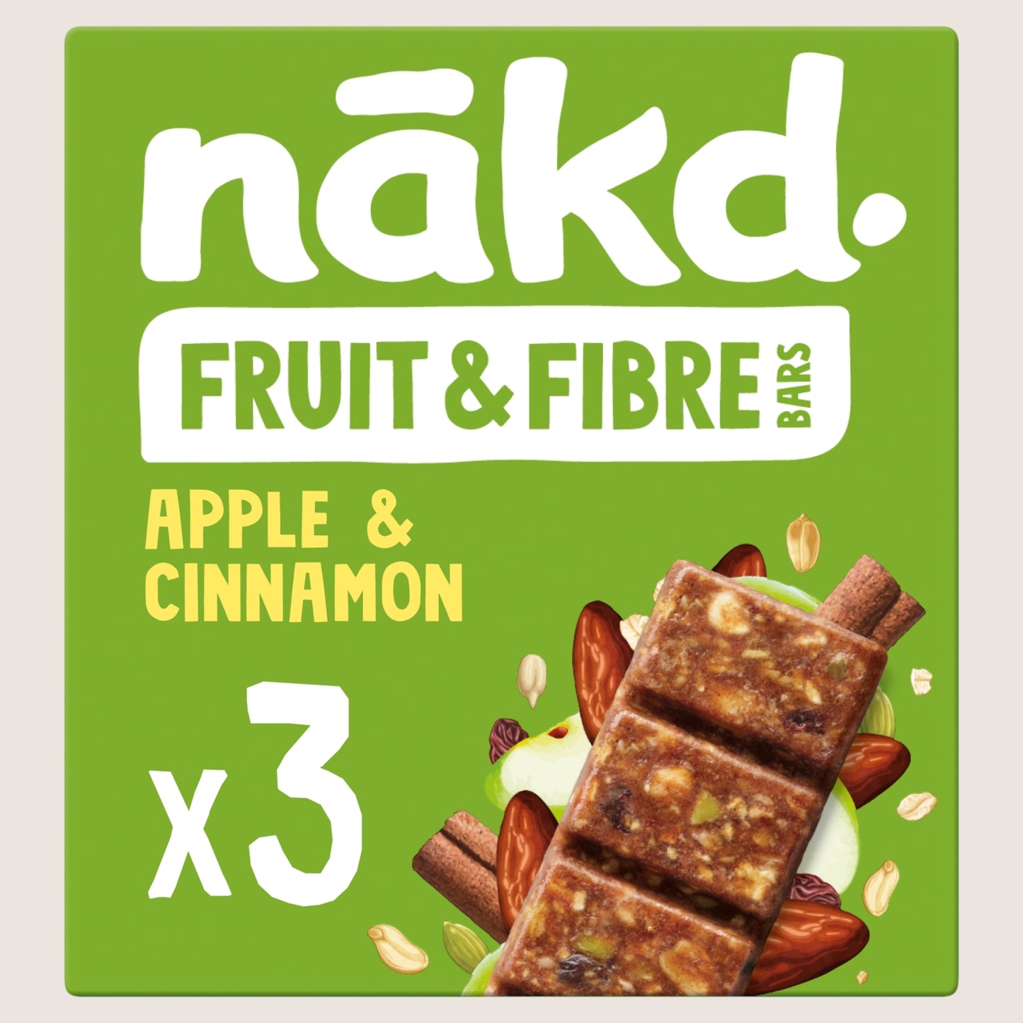 Nakd Fruit & Fibre Apple & Cinnamon bars Gluten Free 3 x 44g