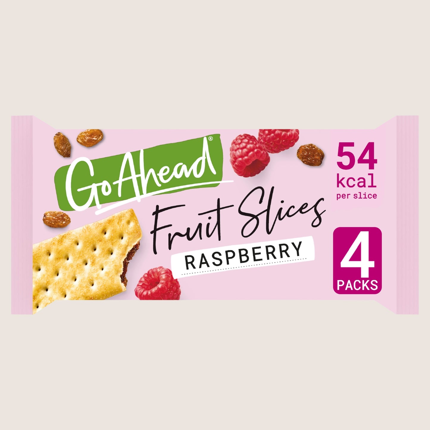 Go Ahead Raspberry Crispy Fruit Slices Snack Bars Multipack Vitamin Fortified 4 x 43., 174.6g