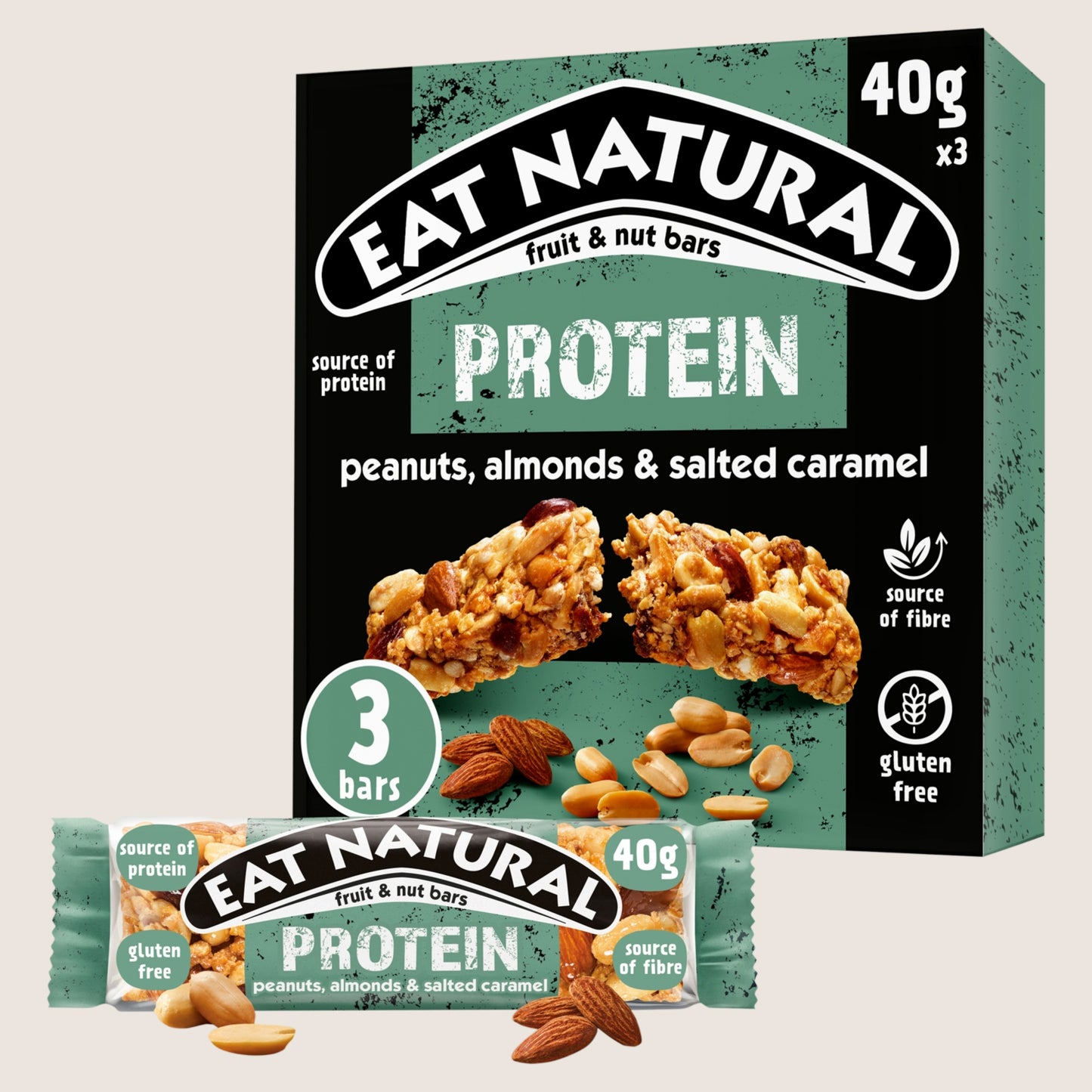 Eat Natural Protein Peanuts, Almonds & Salted Caramel Fruit & Nut Bars Protein 3 x 40g