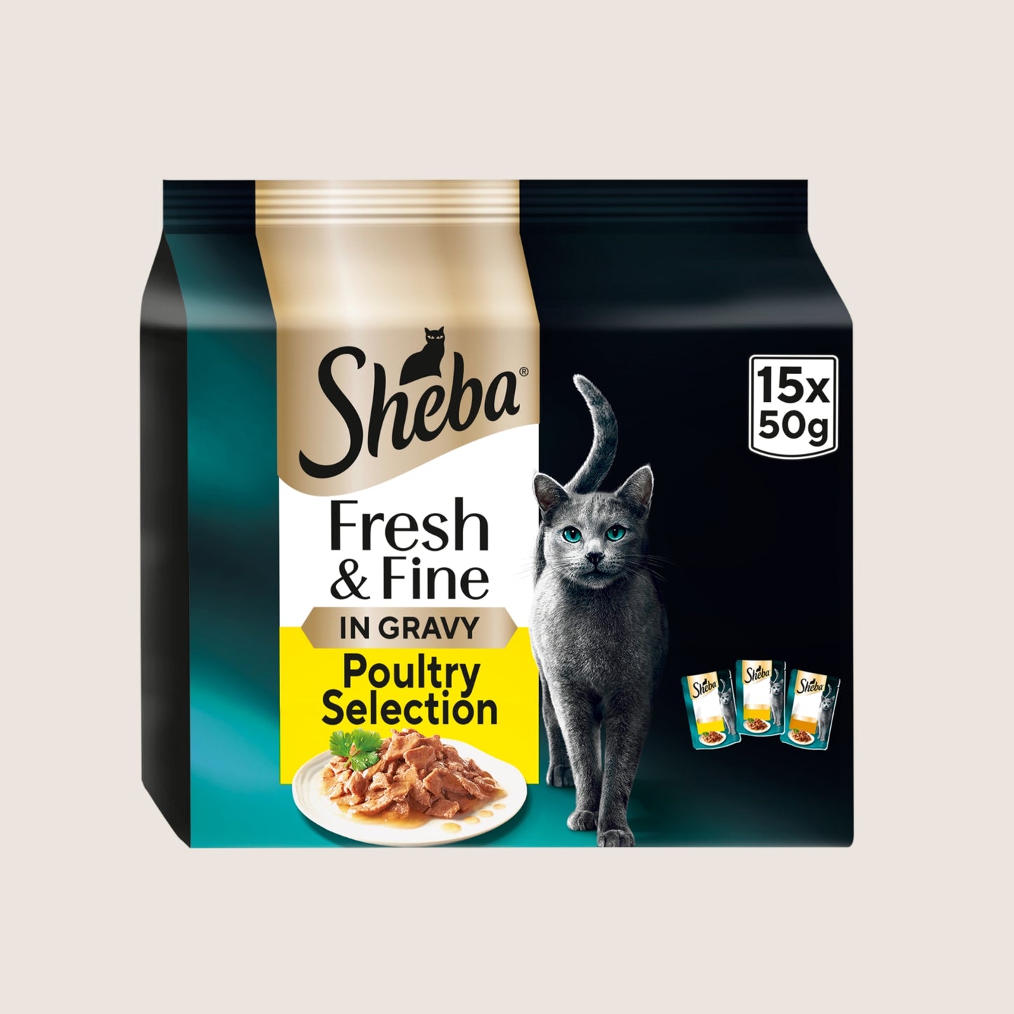 Sheba Fresh & Fine Adult Wet Cat Food Poultry In Gravy Pouches No Artificial Additives 15 x 50g