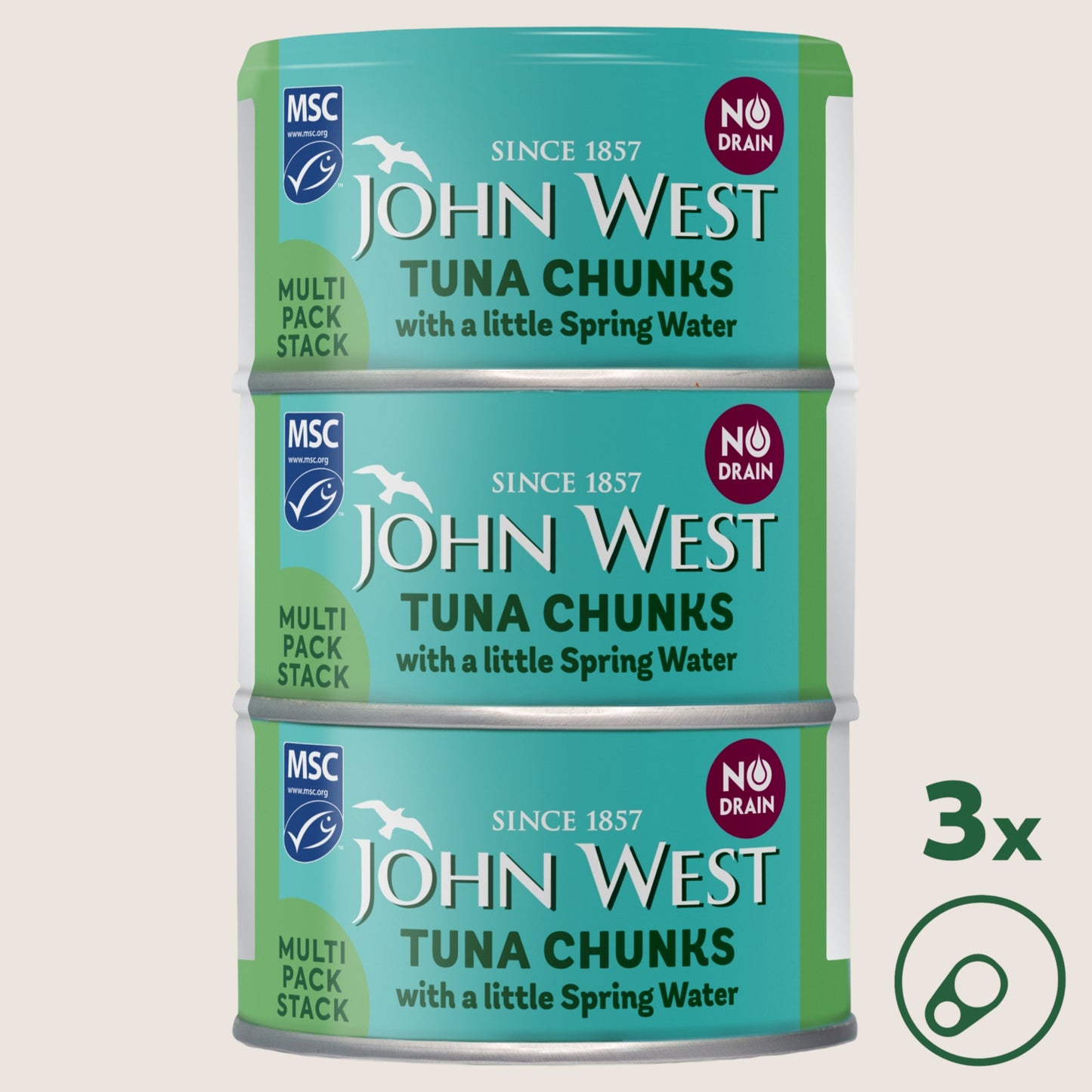 John West No Drain Tuna Chunks with a Little Spring Water MSC High in Protein 3x100g