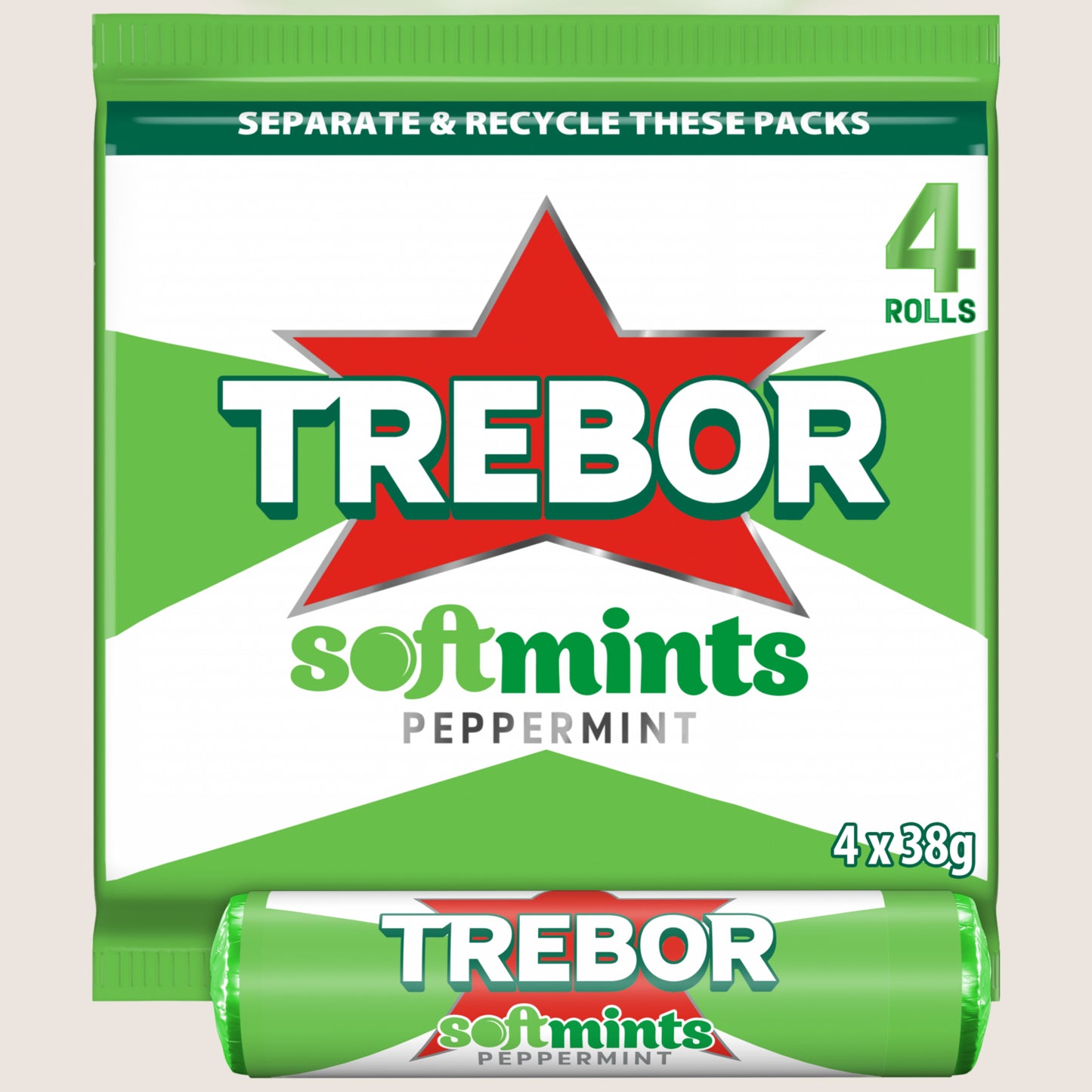 Trebor Softmints Peppermint Mints Rolls 4 Pack 4 x 38g