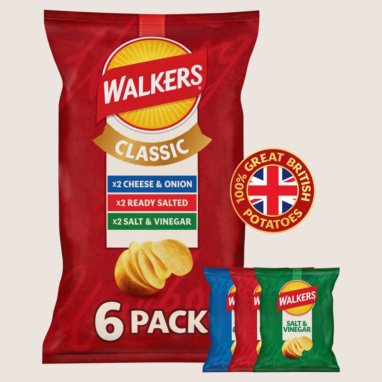 Walkers Classic Variety Crisps No Artificial Additives 6x25g