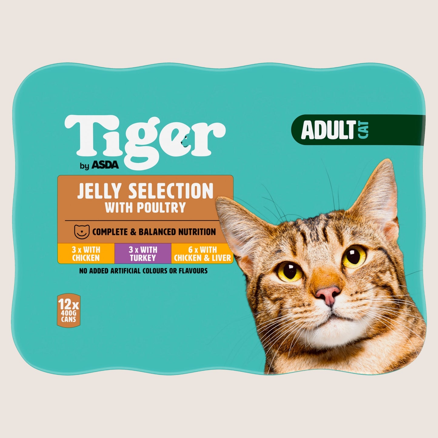 Tiger by ASDA Tiger Jelly Selection with Poultry Adult Cat Complete Nutrition 12 x 400g