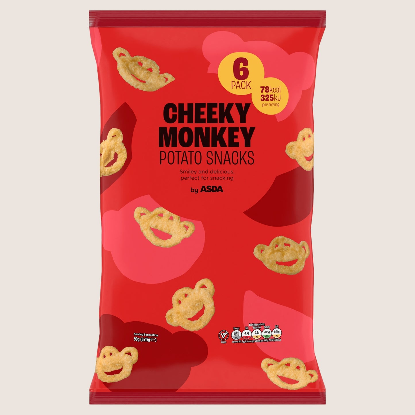 ASDA Cheeky Monkey Potato Snacks No Artificial Additives 6 x 15g