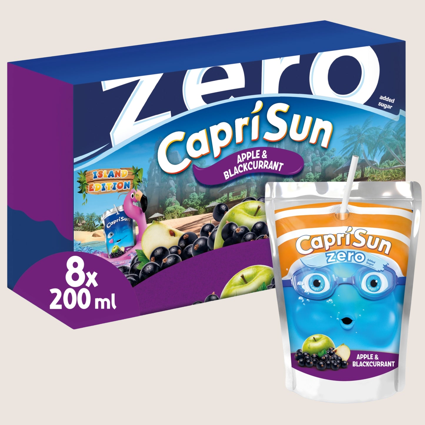 Capri Sun Zero Apple and Blackcurrant Kids' Juice Drink No Added Sugar 8 x 200ml