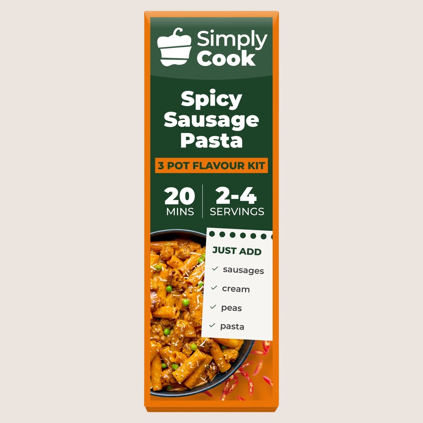 Simply Cook Spicy Sausage Pasta 3 Pot Flavour Kit No Artificial Additives 63g