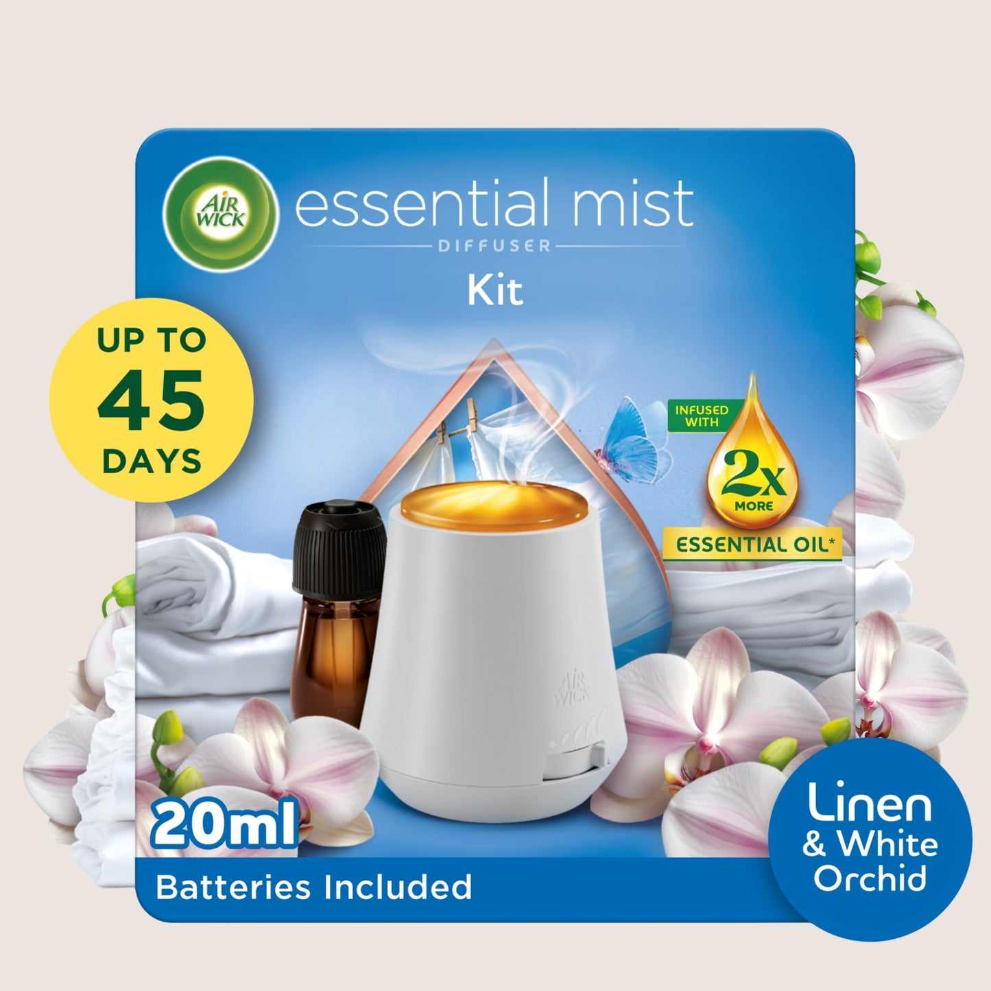Air Wick Essential Mist Linen & White Orchid Kit Air Freshener 20ml