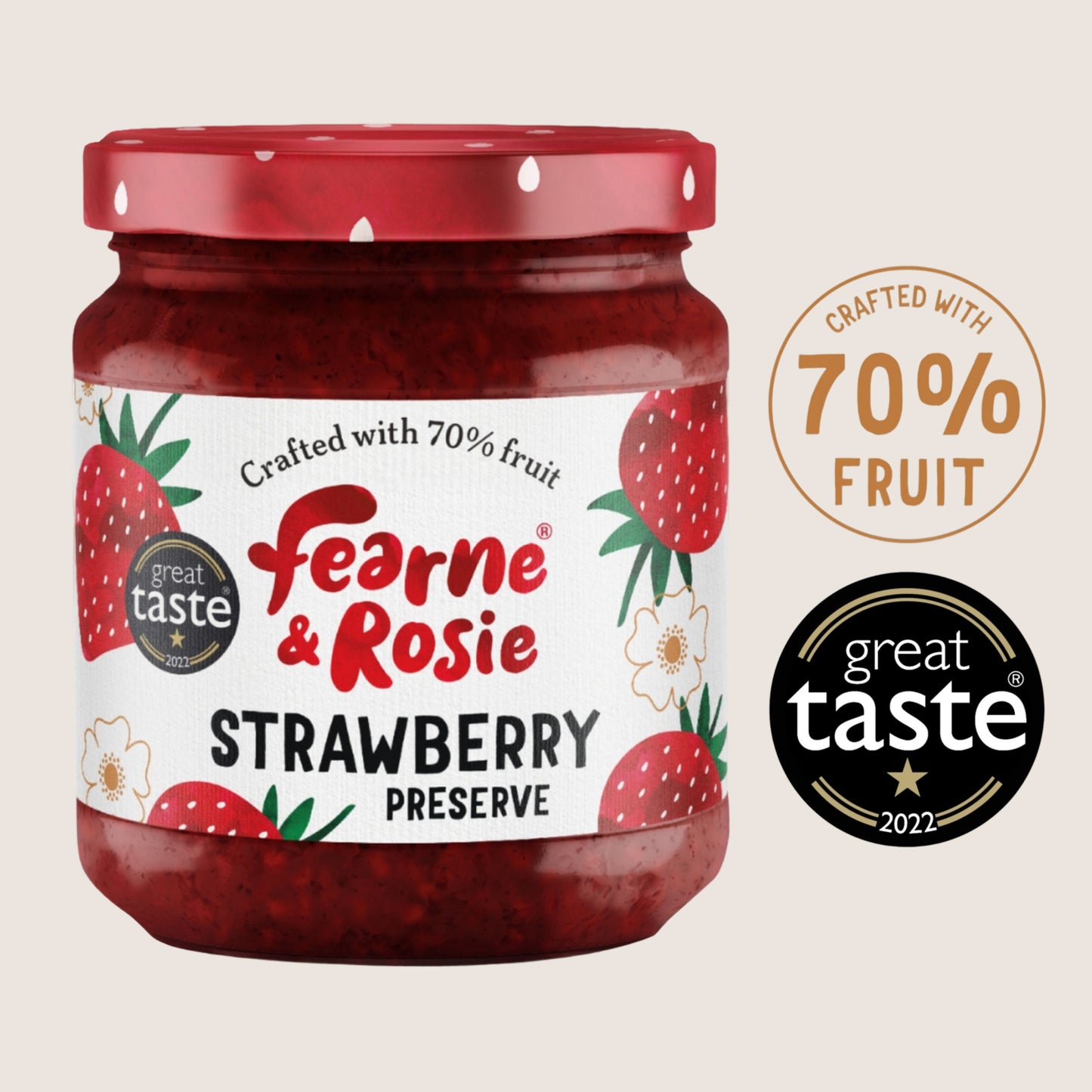 Fearne & Rosie Strawberry Jam 70% Fruit Vegan Friendly