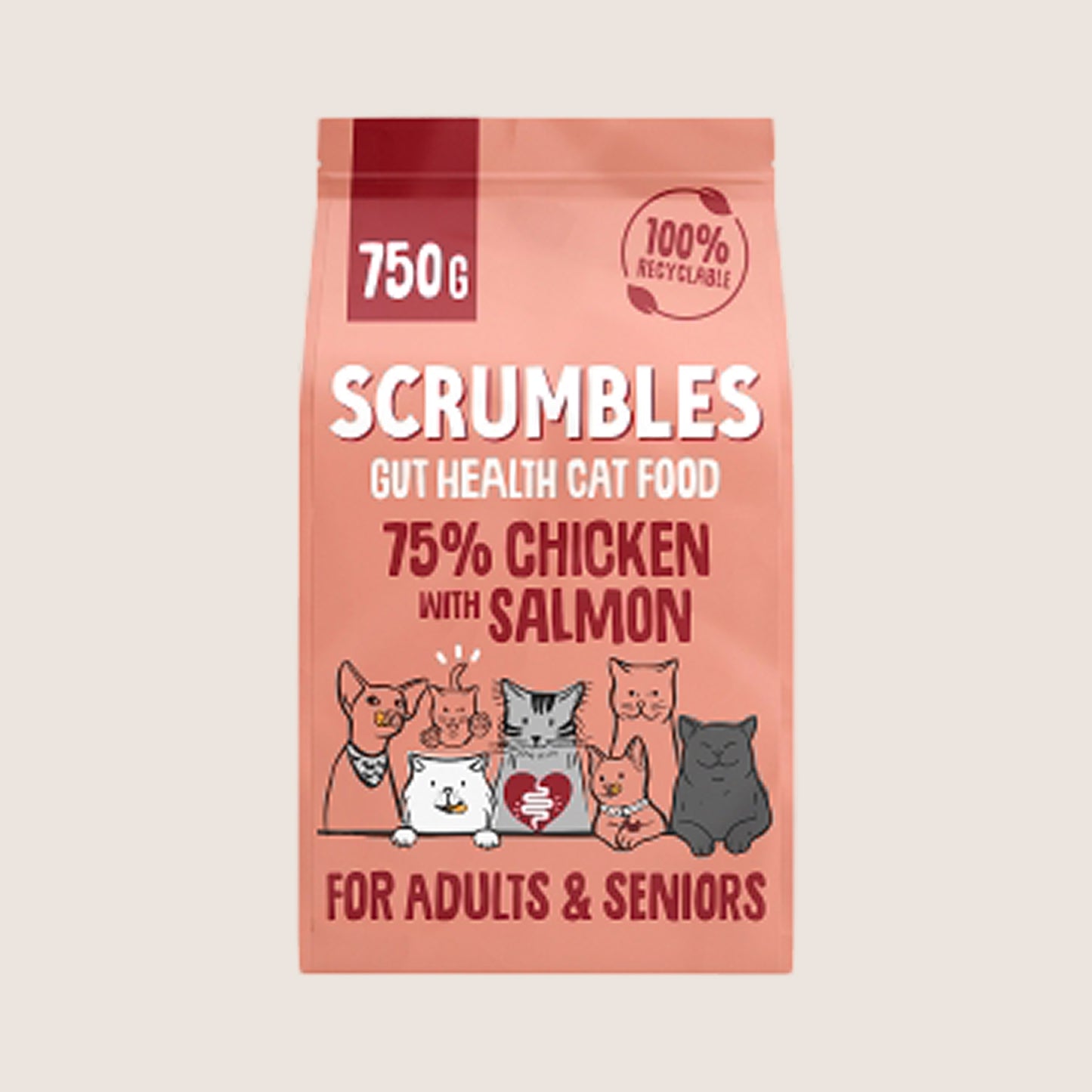 Scrumbles Adult & Seniors Salmon Dry Cat Food Complete Nutrition 750g