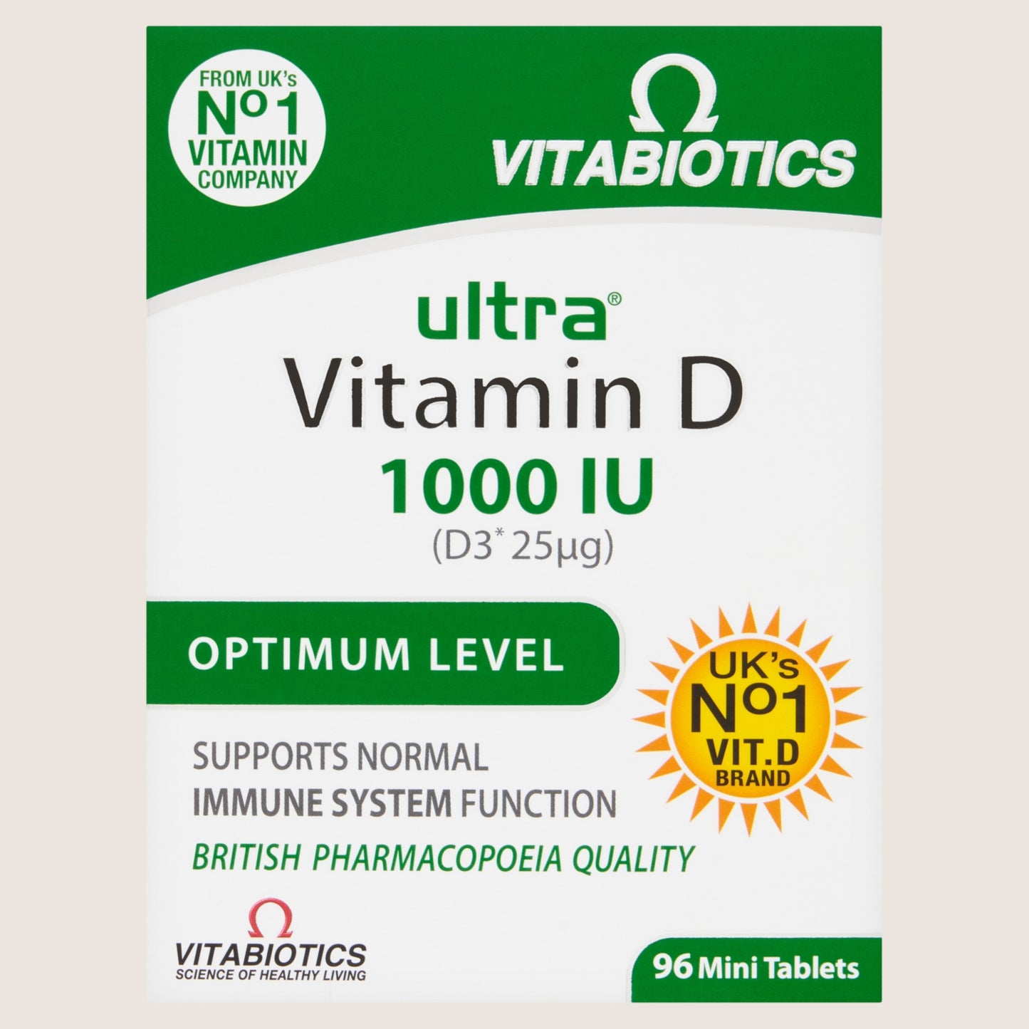 Vitabiotics Vitamin D 1000 IU Optimum Level 96 Mini Tablets With Vitamin D