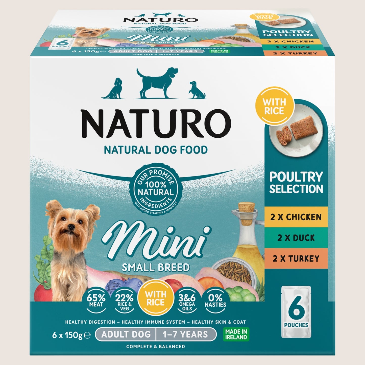 Naturo Mini Small Breed Poultry Selection Adult Dog 1-7 Years With Omega Oils 6 x 150g