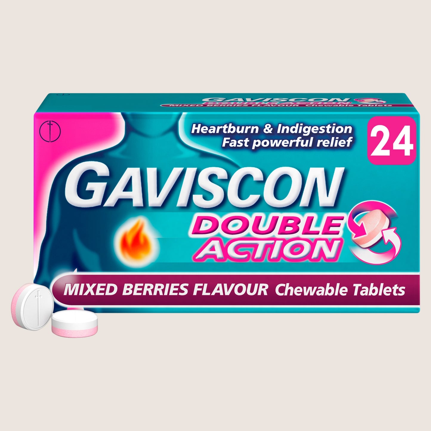 Gaviscon Double Action Mixed Berries Flavour 24 Chewable Tablets