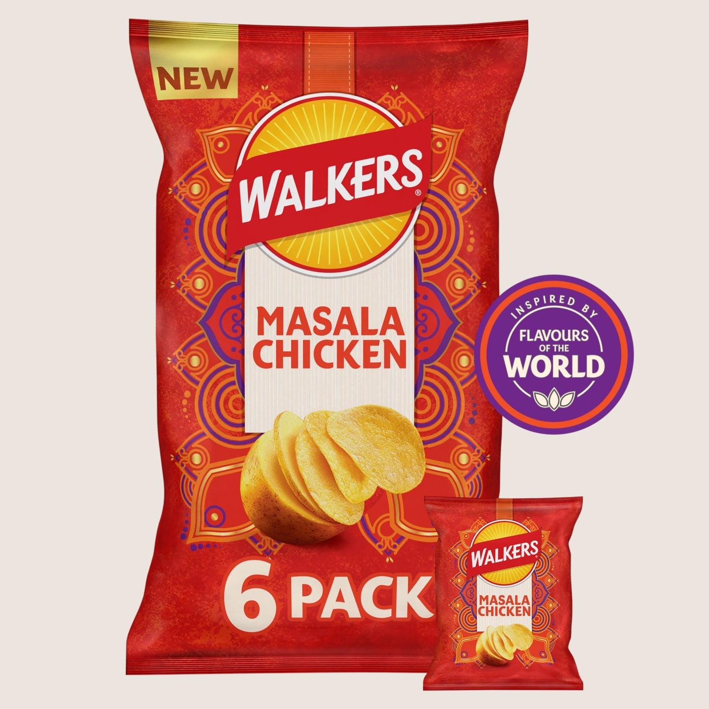 Walkers Masala Chicken Crisps No Artificial Additives 6x25g