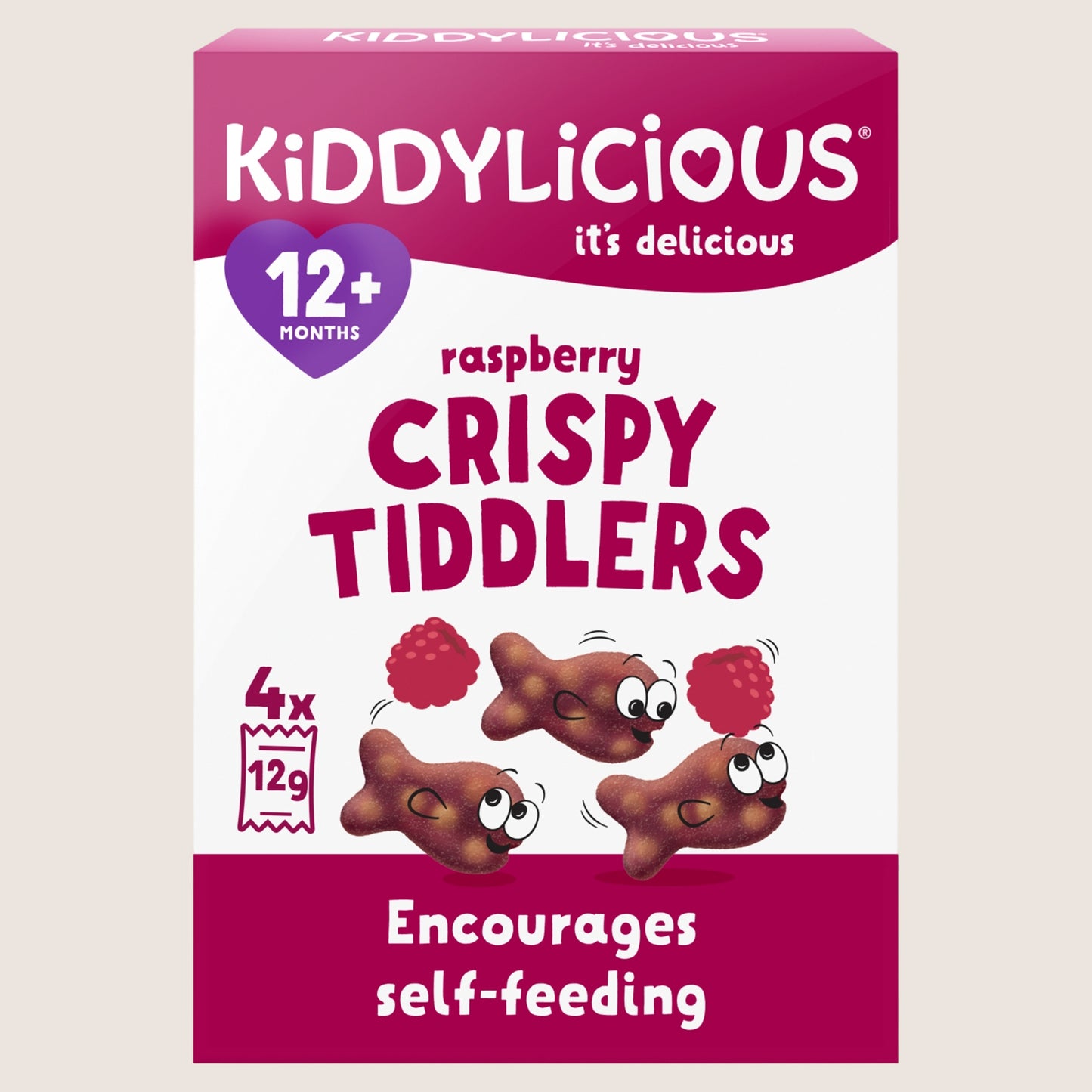Kiddylicious Raspberry Crispy Tiddlers 12+ Months No Artificial Additives 4 x 12g