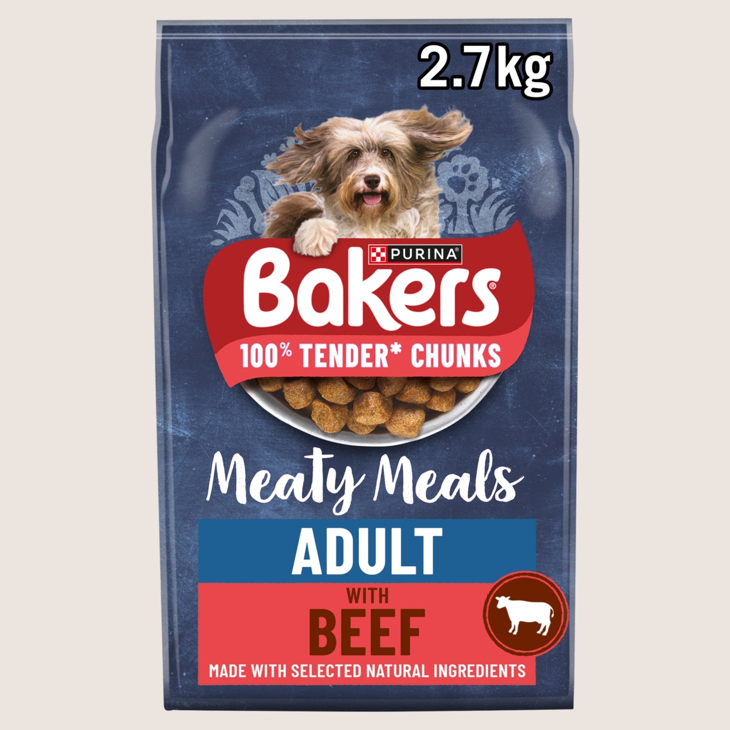 Bakers Meaty Meals Beef Dry Dog Food Complete Nutrition 2.7kg