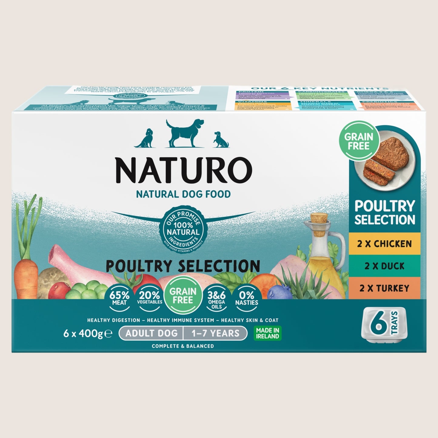 Naturo Natural Dog Food Poultry Selection Adult Dog 1-7 Years Grain Free 6 x 400g