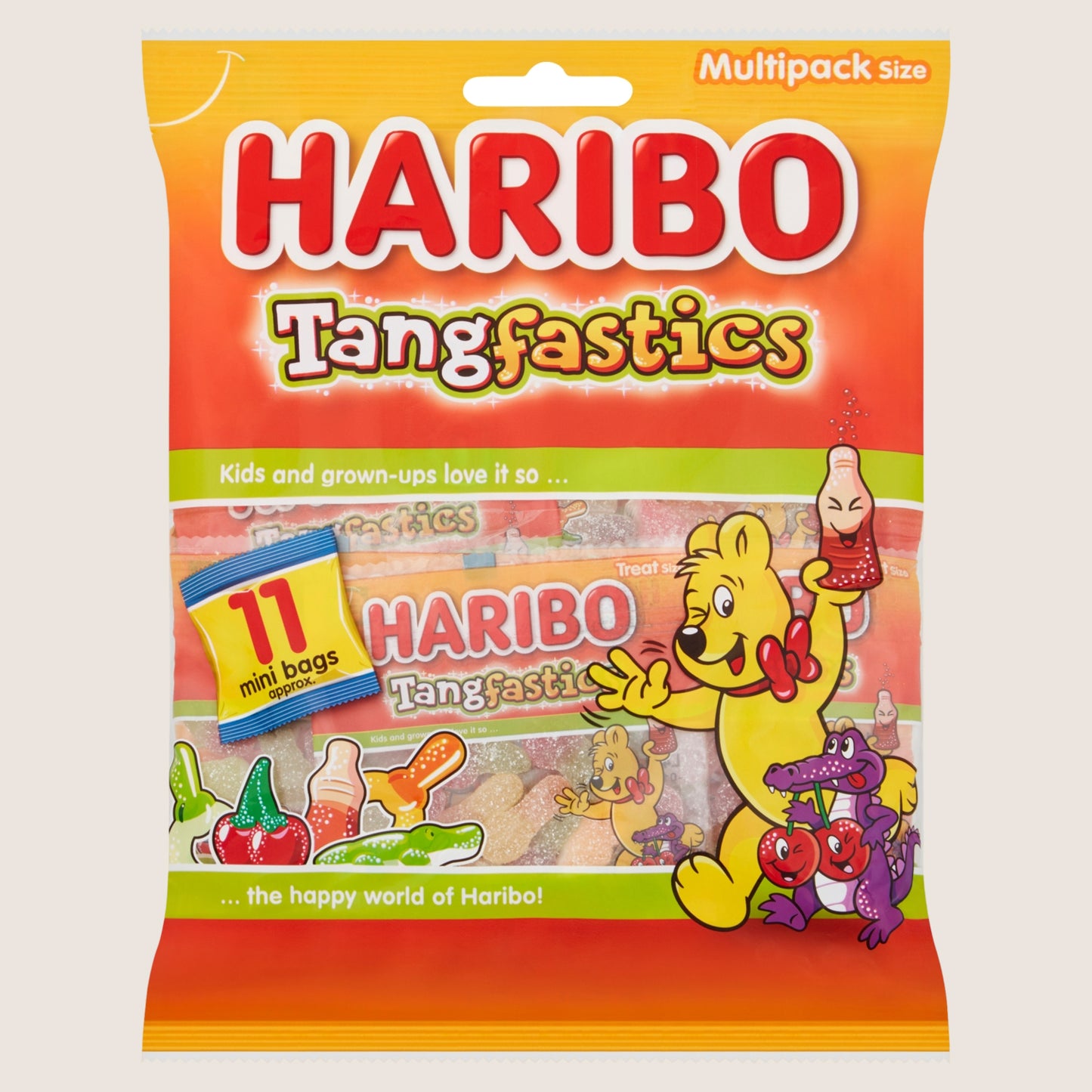 Haribo Tangfastics Minis Fruit & Cola Flavour Fizzy Jelly Sweets Fun Size Bags 11 Pack 11 x 16g