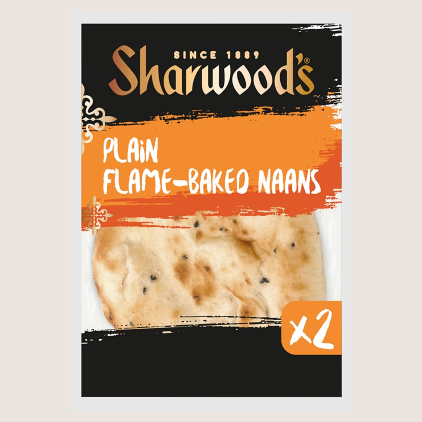 Sharwood's 2 Plain Flame-Baked Naan Breads Free From Artificial Colours