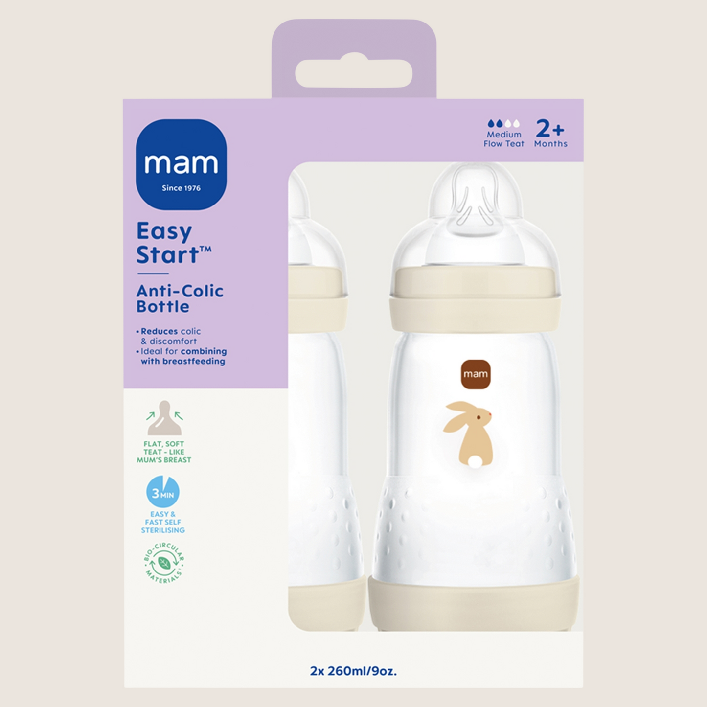MAM Easy Start Bottle Anti-Colic Bottle 2+ Months Gentle Formula 2 x 260 ml