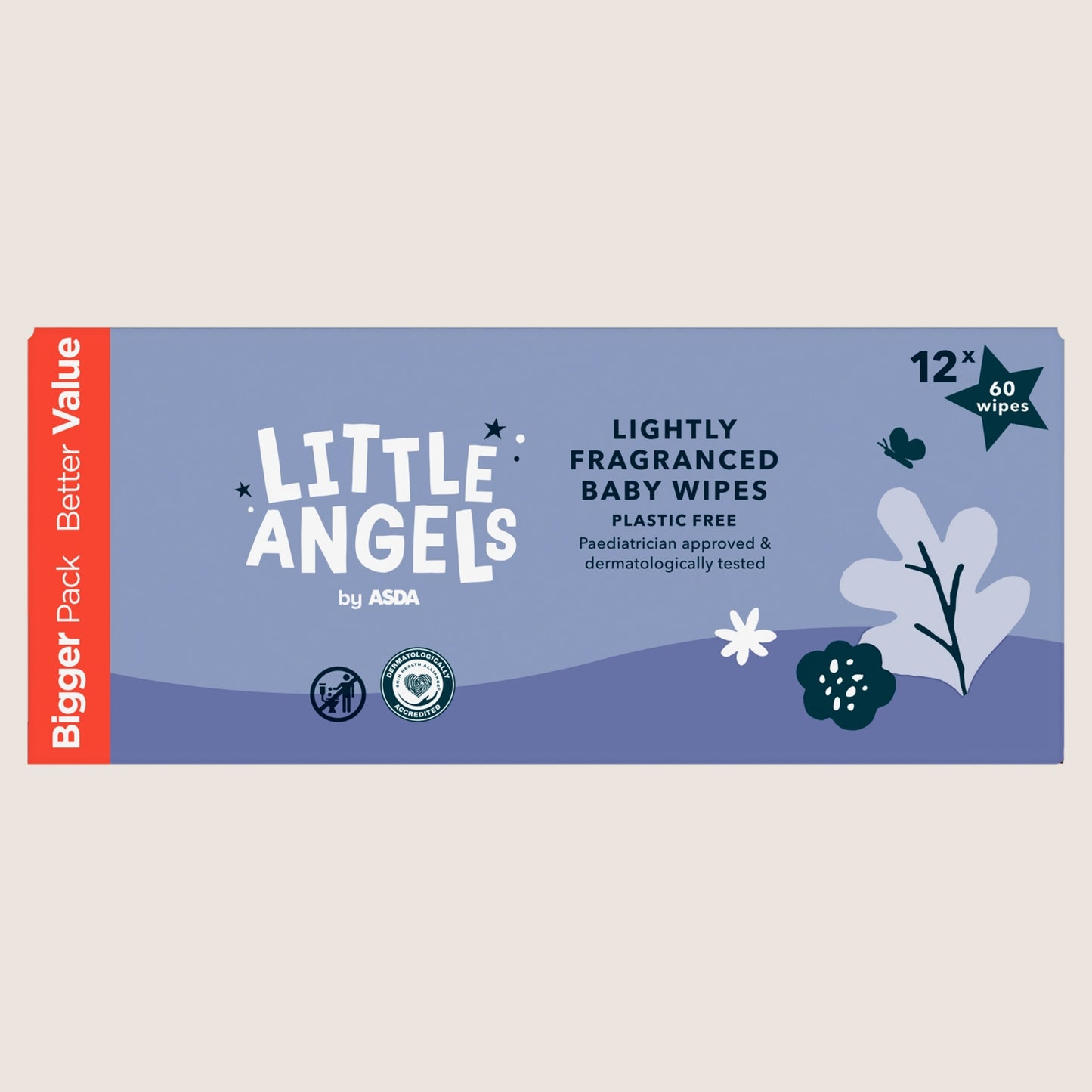 ASDA Little Angels Plastic Free Lightly Fragranced Baby Wipes 12 x 60 Gentle Formula 12 X