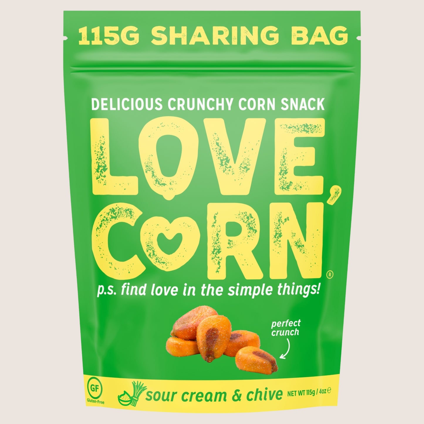 LOVE CORN Sour Cream & Chive Delicious Crunchy Corn Gluten Free 115g