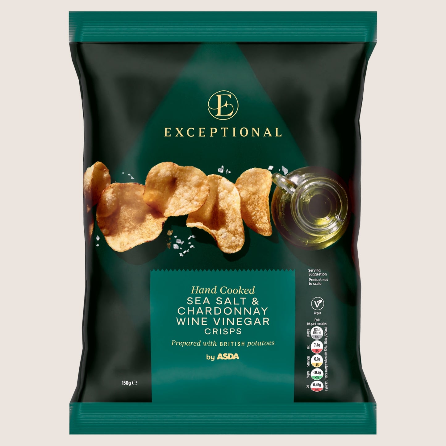 Exceptional By Asda Hand Cooked Sea Salt & Chardonnay Wine Vinegar Crisps No Artificial Additives 150g