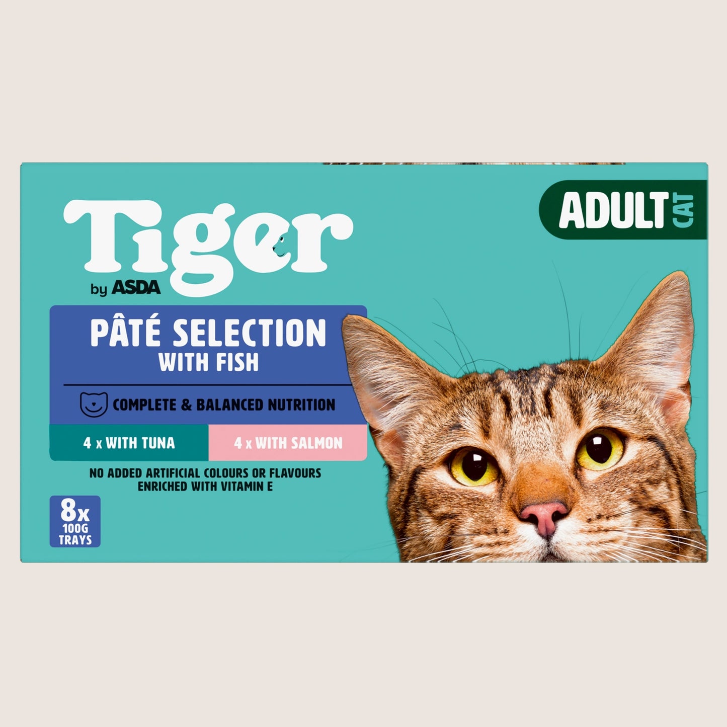 Tiger by ASDA Tiger Pâté Selection with Fish Adult Cat Complete Nutrition 8 x 100g