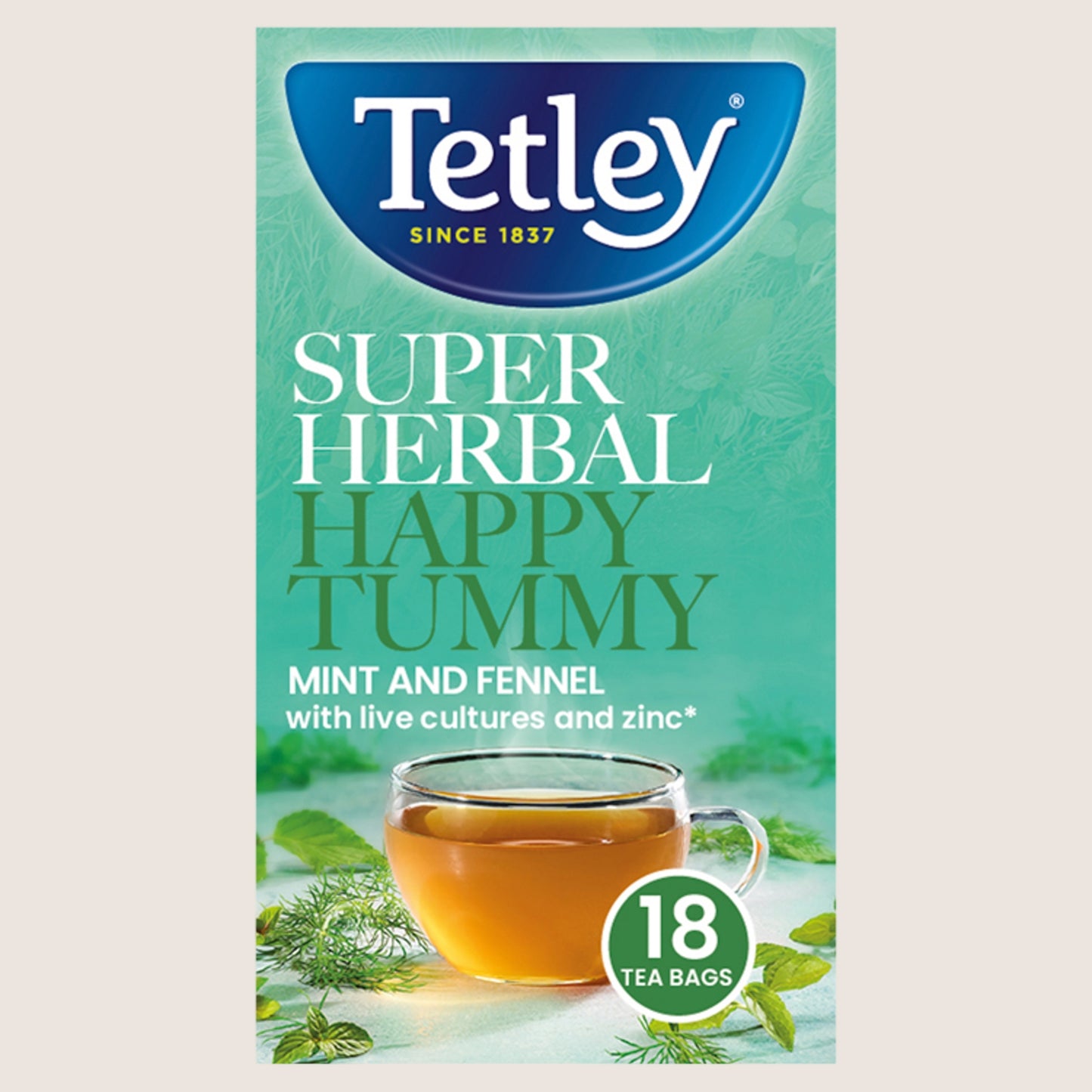 Tetley Super Herbal Happy Tummy Mint and Fennel 18 Tea Bags No Artificial Additives 32.4g