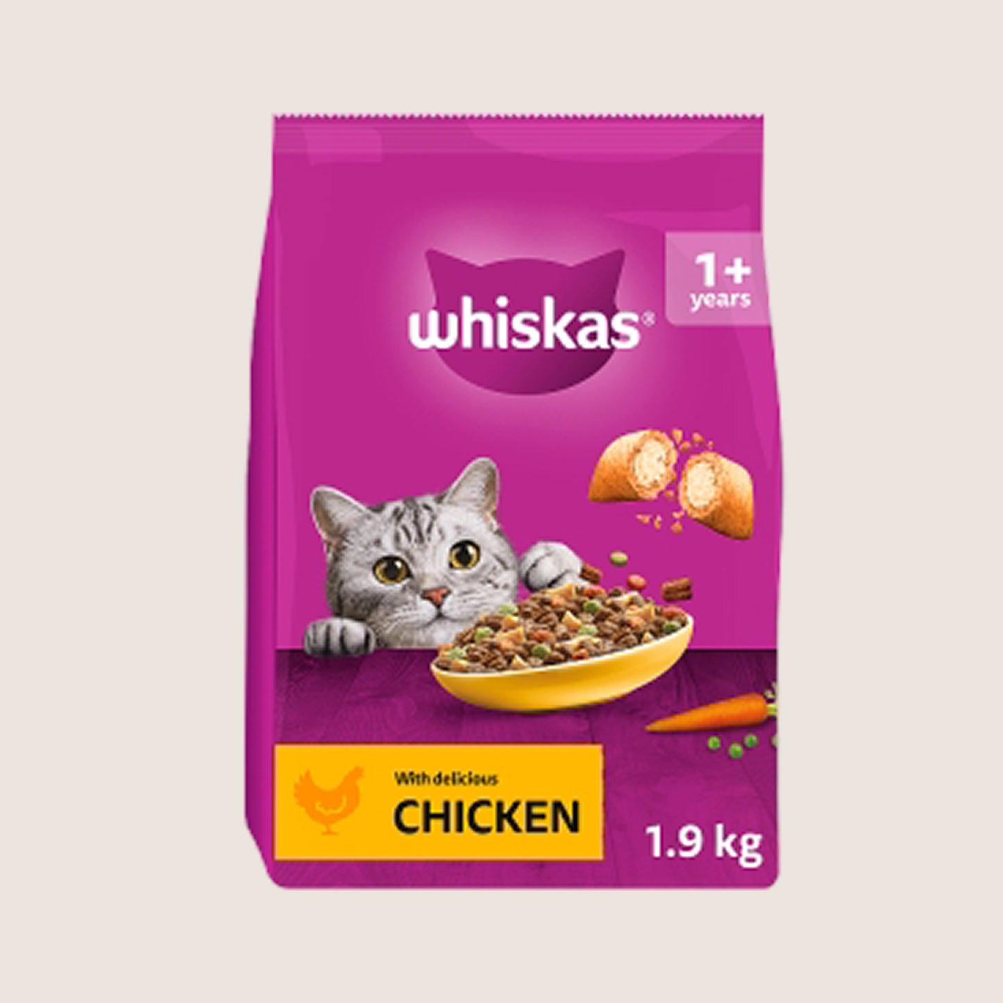 Whiskas 1+ Dry CHICKEN Cat Food With Taurine 1.9kg