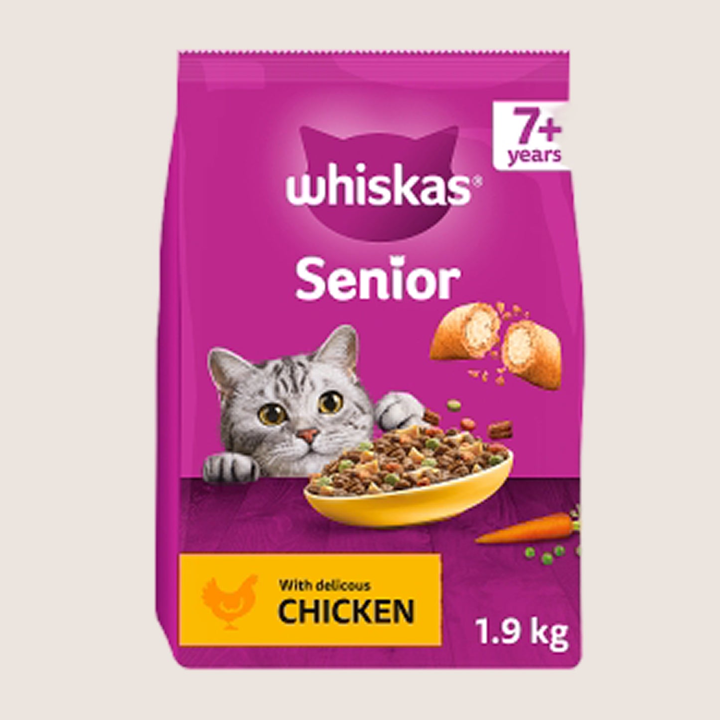 Whiskas Senior 7+ Dry CHICKEN Cat Food Senior Formula 1.9kg