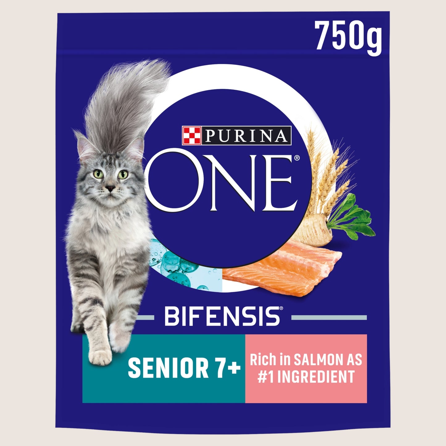 Purina ONE Senior 7+ Salmon Dry Cat Food Senior Formula 750g