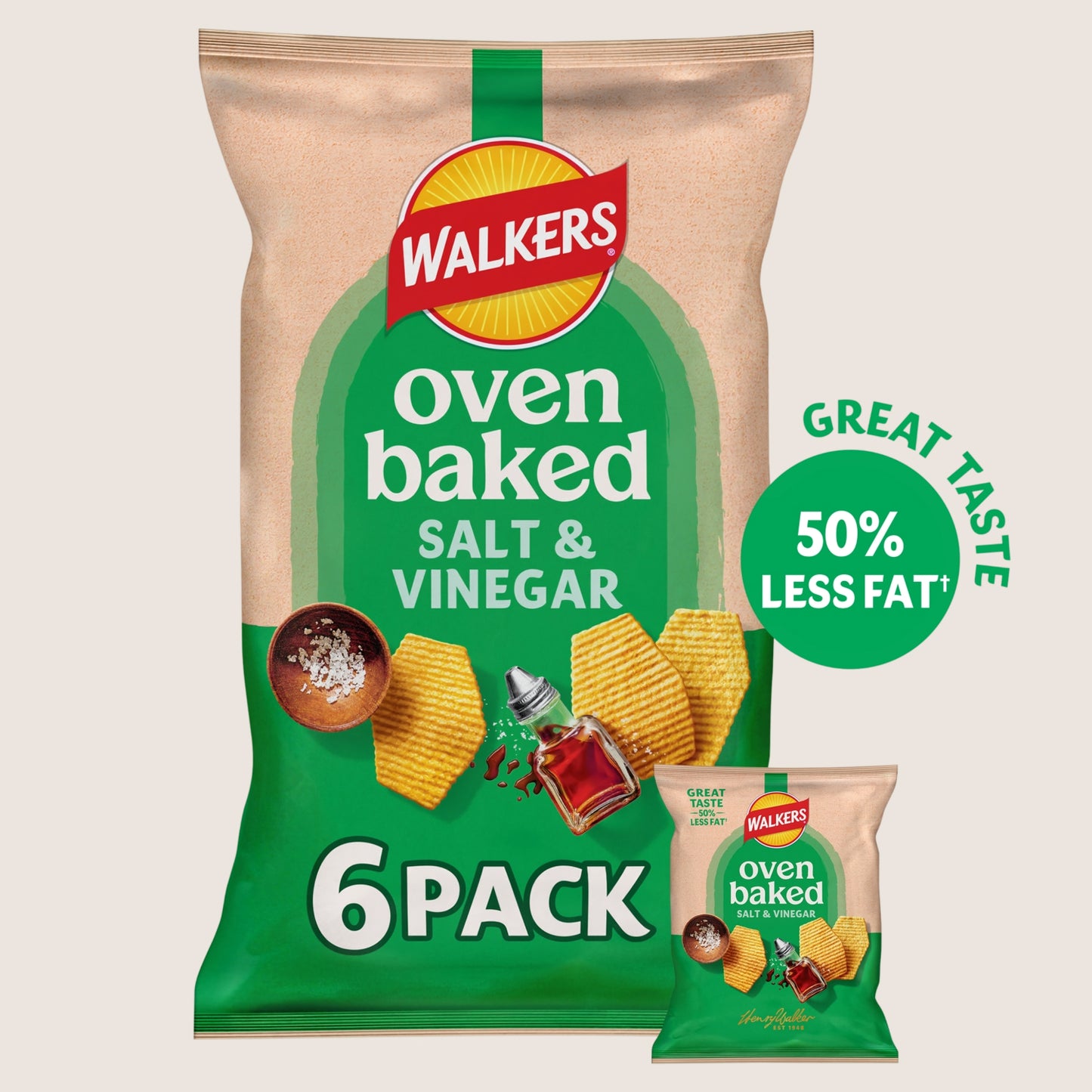 Walkers Baked Salt & Vinegar Snacks Crisps Baked Not Fried 6x22g