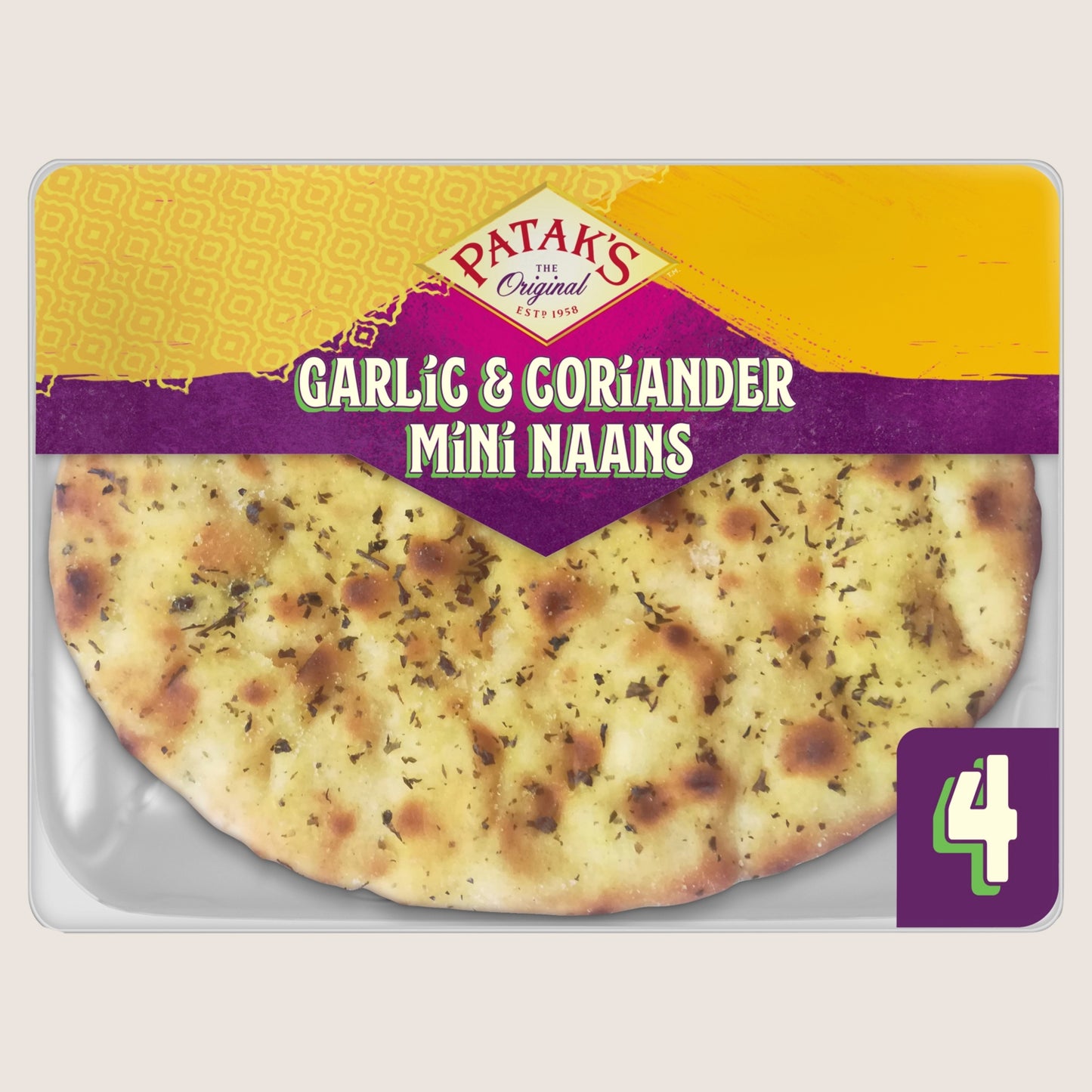 Patak's Garlic & Coriander Mini Naan Breads x 4 No Artificial Additives