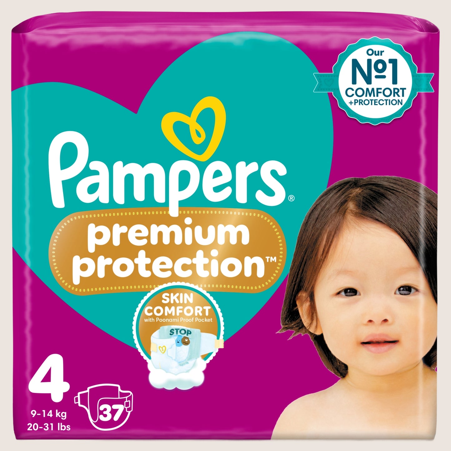 Pampers Premium Protection Size 4, 37 Baby Nappies, - Essential Pack Dermatologist Tested 9kg