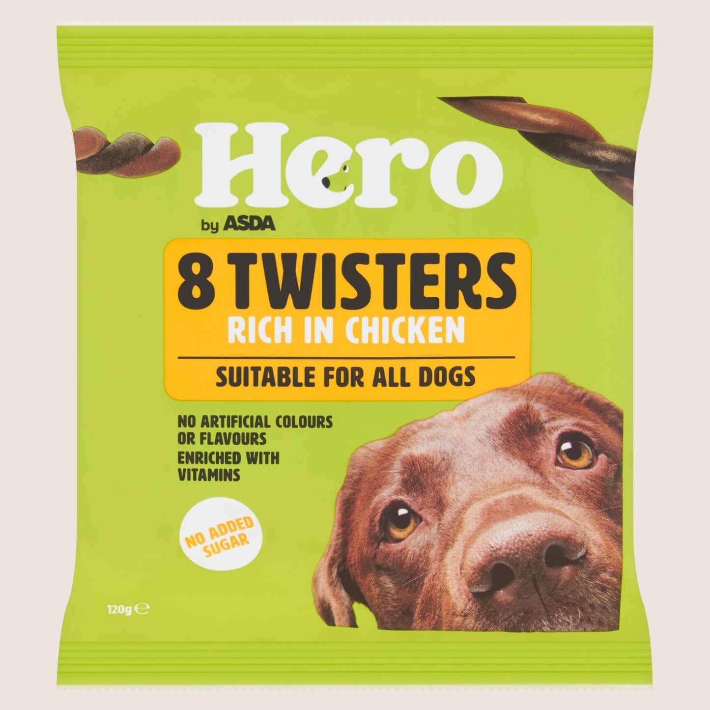 ASDA Hero Hero 8 Twisters Rich in Chicken No Artificial Additives 120g